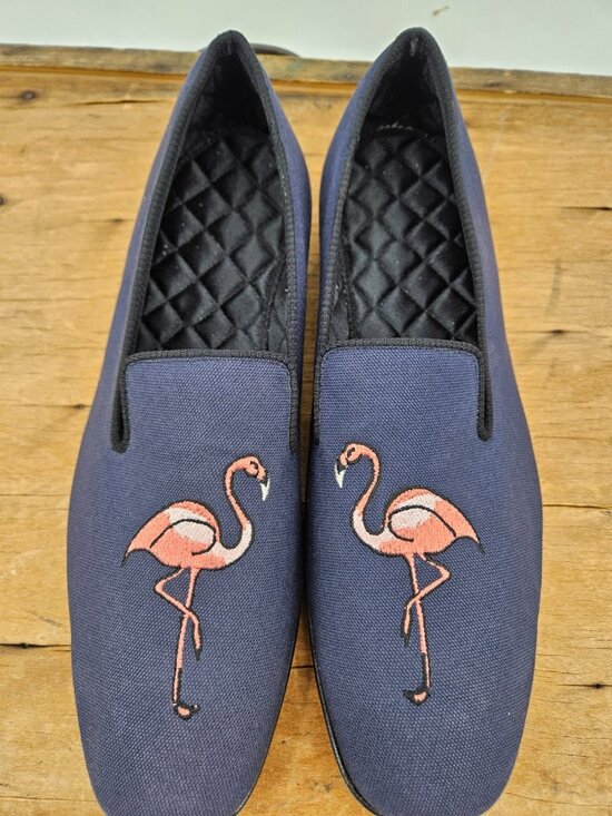 Brooks Brothers Peal & Co Embroidered Flamingo Loafers Mens 11.5 Blue Slipper